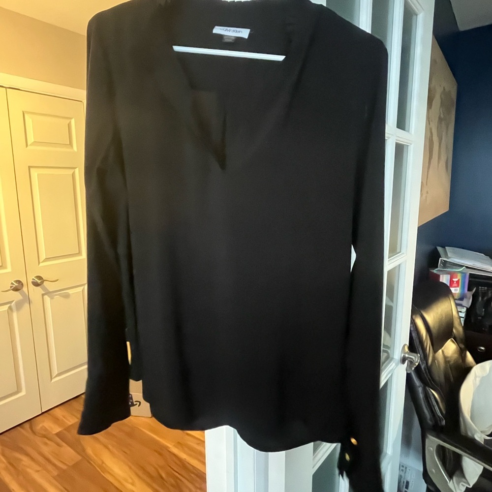 Calvin Klein Black V-Neck Blouse